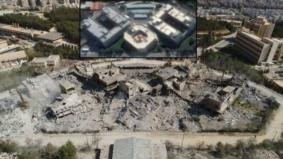 Before and after images of the Assad Regime's chemical weapons research facility in Damascus